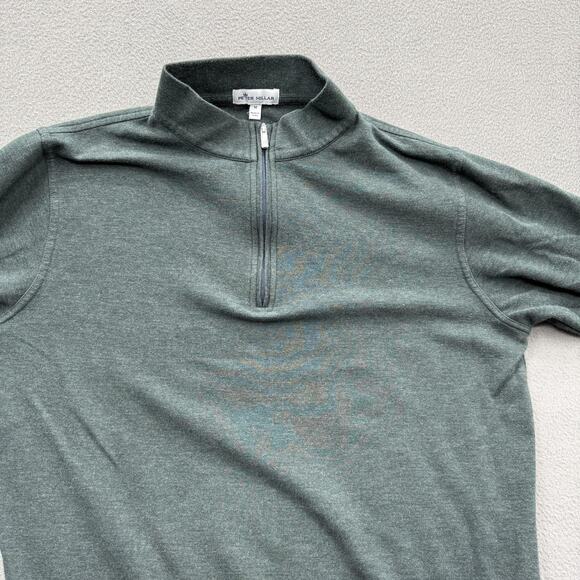 Peter Millar Sweater Mens Medium Green Quarter Zip Mock Neck Cotton Modal Golf - Picture 8 of 9